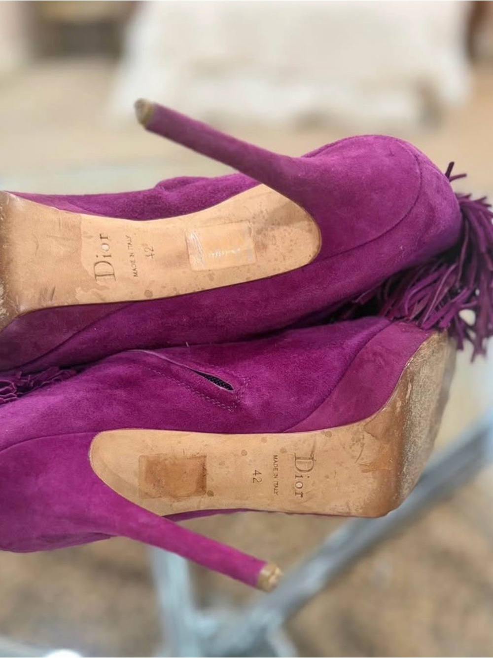 Christian Dior Purple Suede Fringe Booties EU 42 - Picture 3 of 6